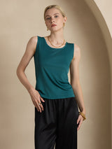 [Vert Foncé] SilkSilky-FR Sans manches Col Rond Femme T-Shirt 005