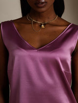 [Violet Foncé] SilkSilky-FR Sleeveless V Neck Top À Fines Brides 006