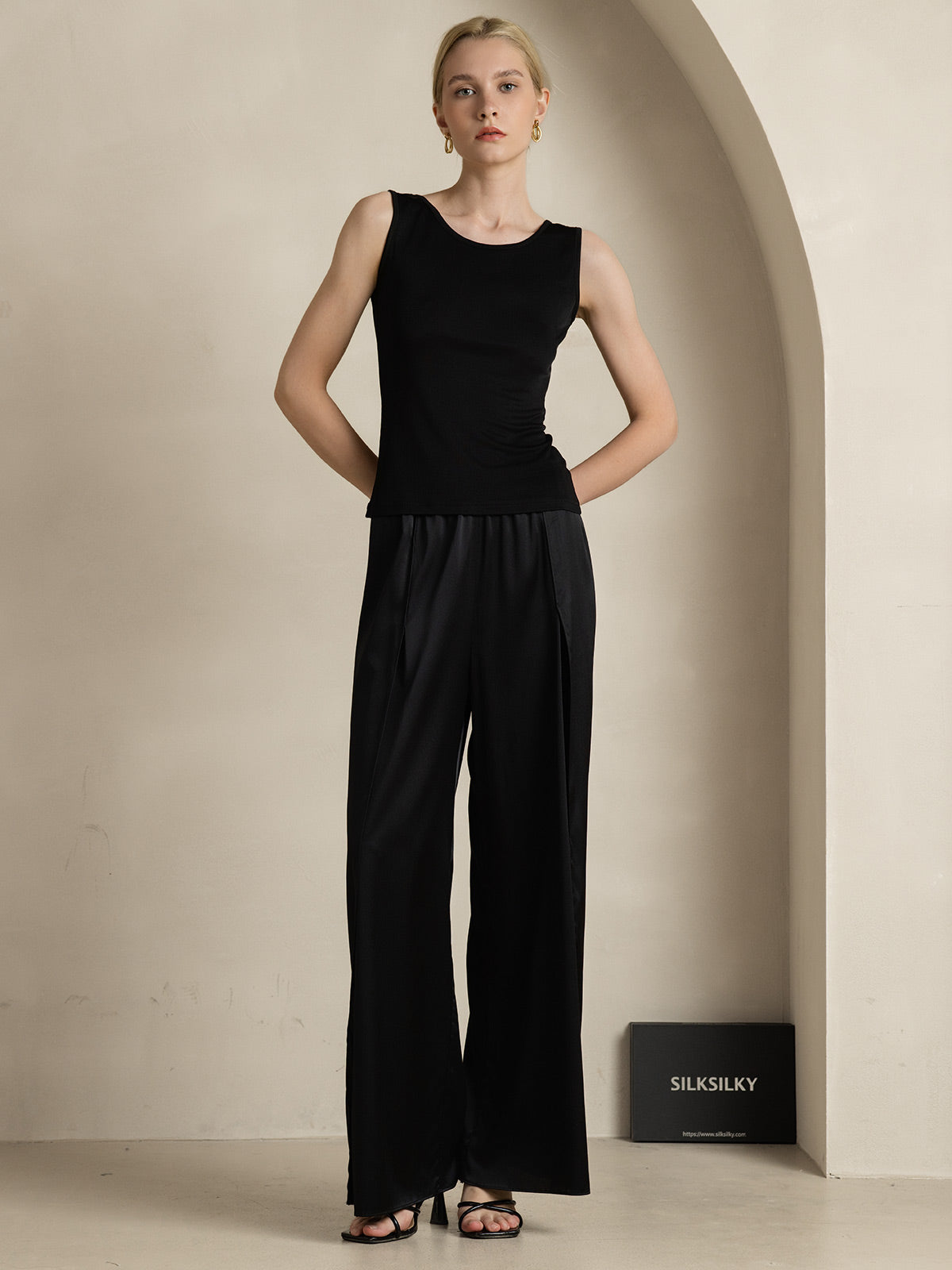 [Noir] SilkSilky-FR Soie Tricotée Col Rond Femme T-Shirt 007