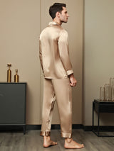 [Champagne] SilkSilky-FR Pure Soie Manches longues Revers Homme Pyjamas 002
