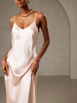 [Rose] SilkSilky-FR Sleeveless V Neck Robes 005