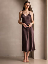 [Café] SilkSilky-FR Sleeveless V Neck Robes 005