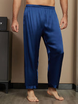 [Bleu Foncé] SilkSilky-FR Pure Soie Mens Sleep Bottoms 003