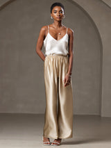 [Beige] SilkSilky-FR Spaghetti Strap V Neck Top À Fines Brides 007