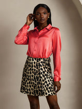 [Rouge Impérial] SilkSilky-FR Long Sleeve Lapel Collar Femme Chemise 005
