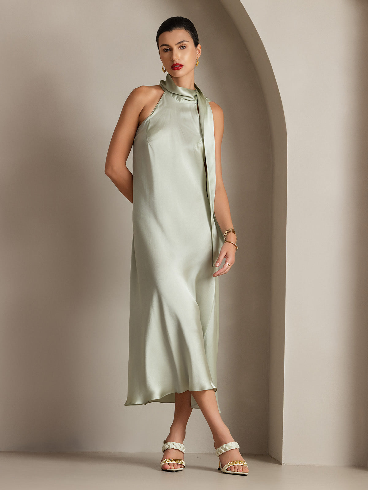 [Vert Clair] SilkSilky-FR 19Momme Soie Dress 003