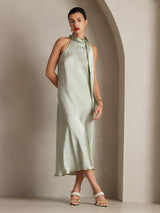 [Vert Clair] SilkSilky-FR Sleeveless Tie Neck Robes 003