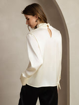 [Ivory] SilkSilky-FR Long Sleeve Keyhole Neck Blouse 002