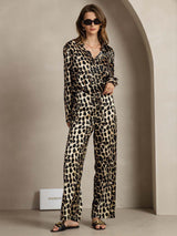 [Leopard] SilkSilky-FR 19Momme Soie Col Chemise Women''s Outfit Sets 003
