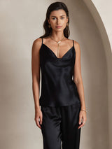[Noir] SilkSilky-FR Spaghetti Strap Cowl Neck Top À Fines Brides 005
