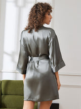 [Vert Grisâtre] SilkSilky-FR 3/4 Sleeve Femme Peignoir 002
