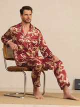 [Dragon Bordeaux] SilkSilky-FR Long Sleeve Lapel Collar Homme Pyjamas 001