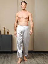 [Gris] SilkSilky-FR Pure Soie Mens Sleep Bottoms 003,