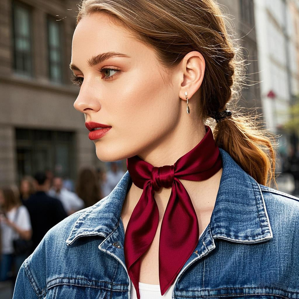 [Rouge Foncé] SilkSilky-FR Pure Soie Scarf 001