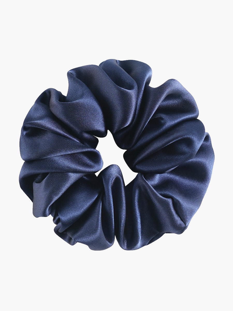 SilkSilky-FR 19Momme Pure Soie Scrunchie BleuFoncé 003