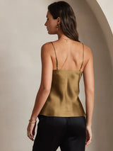 [Café] SilkSilky-FR Spaghetti Strap V Neck Top À Fines Brides 002