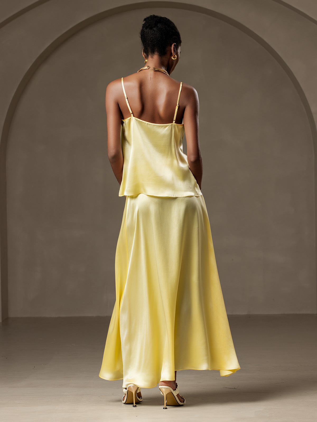[Jaune Clair] SilkSilky-FR 19Momme Soie Skirt 004