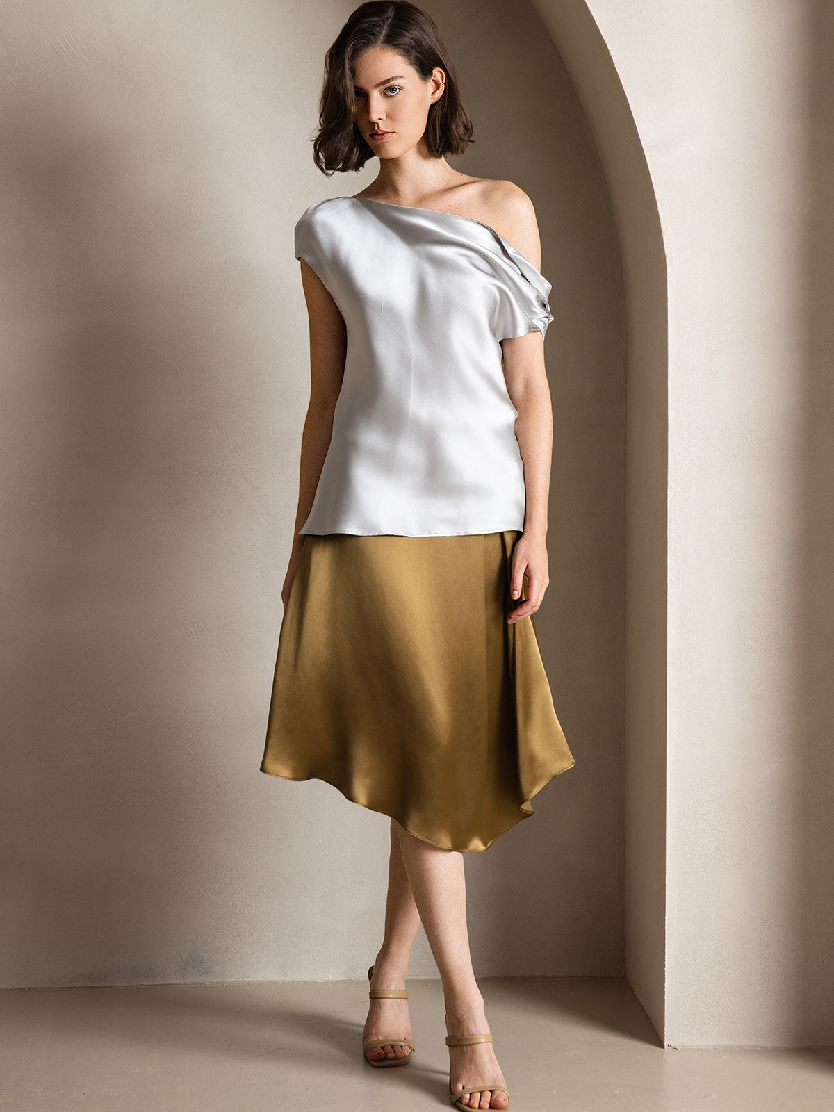 [Gris Clair] SilkSilky-FR 19Momme Soie Womens T-Shirt 004