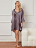 SilkSilky FR Trois quart Nightgown&Robe Set GrisPourpre 004