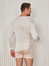 [Blanc] SilkSilky-FR Long Sleeve Round Neck Homme T-Shirt 002