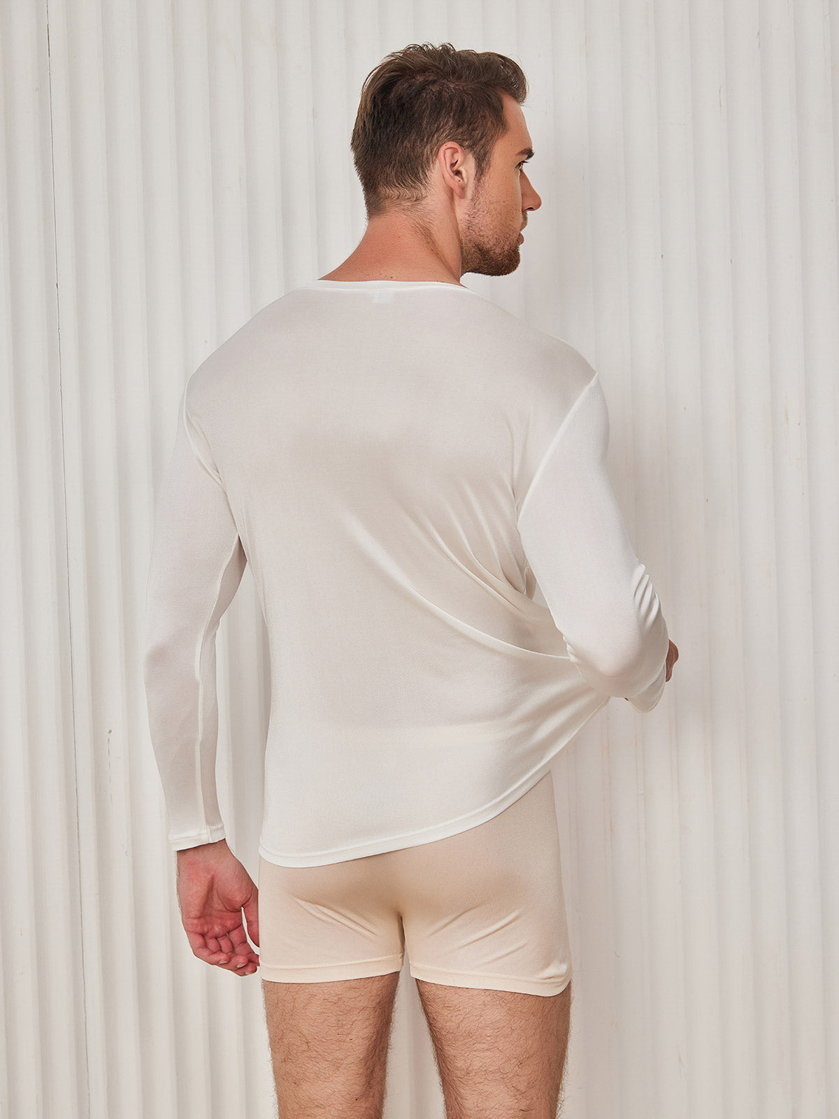 [Blanc] SilkSilky-FR Manches longues Col Rond Homme T-Shirt 002