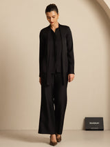 [Noir] SilkSilky-FR 19Momme Manches longues À Nouer Blouse 003