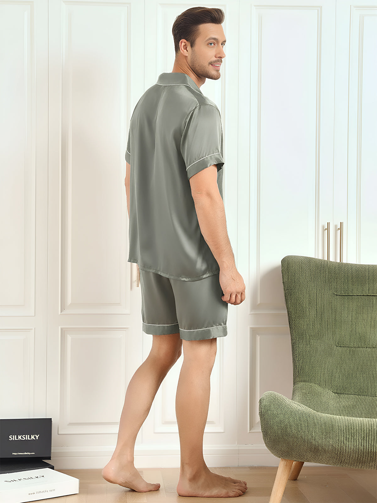 [Vert Grisâtre] SilkSilky-FR Mens Pajamas 002