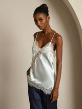 [Bleu Clair] SilkSilky-FR Spaghetti Strap V Neck Top À Fines Brides 006