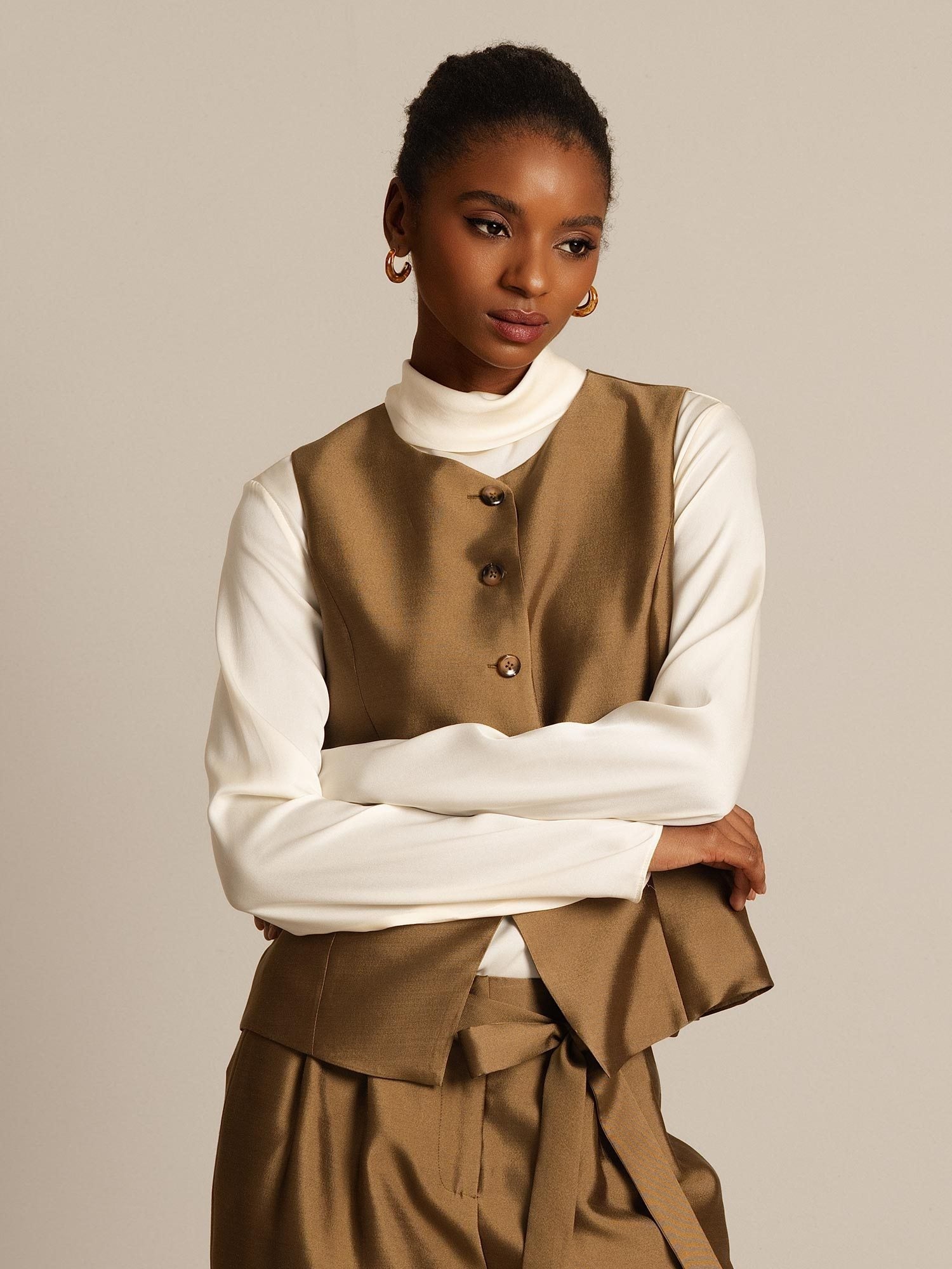 [Bronze] SilkSilky-FR 32Momme Soie Womens Vest 008,