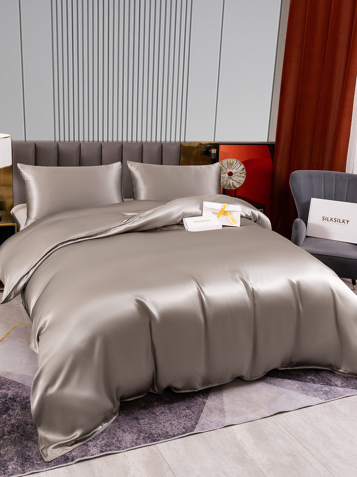 SilkSilky FR 22Momme Pure Soie Bedding Set Gris 003