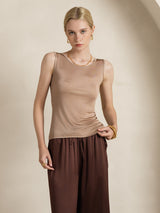 [Café] SilkSilky-FR Sans manches Col Rond Femme T-Shirt 006