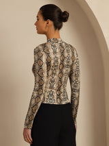 [Snakeskin] SilkSilky-FR Manches longues Col Mock Femme T-Shirt 002