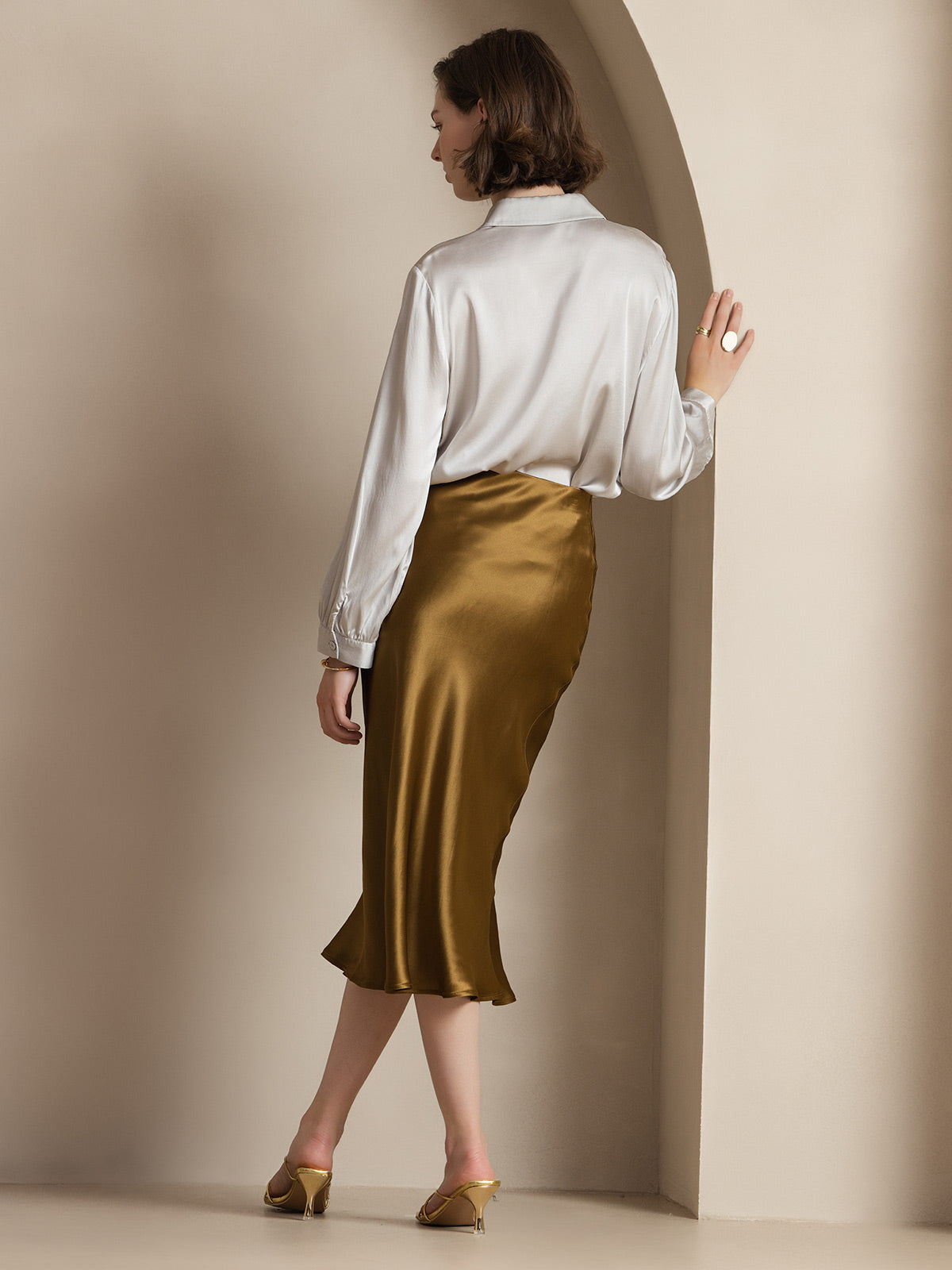 [Brun] SilkSilky-FR 19Momme Pure Soie Skirt 002