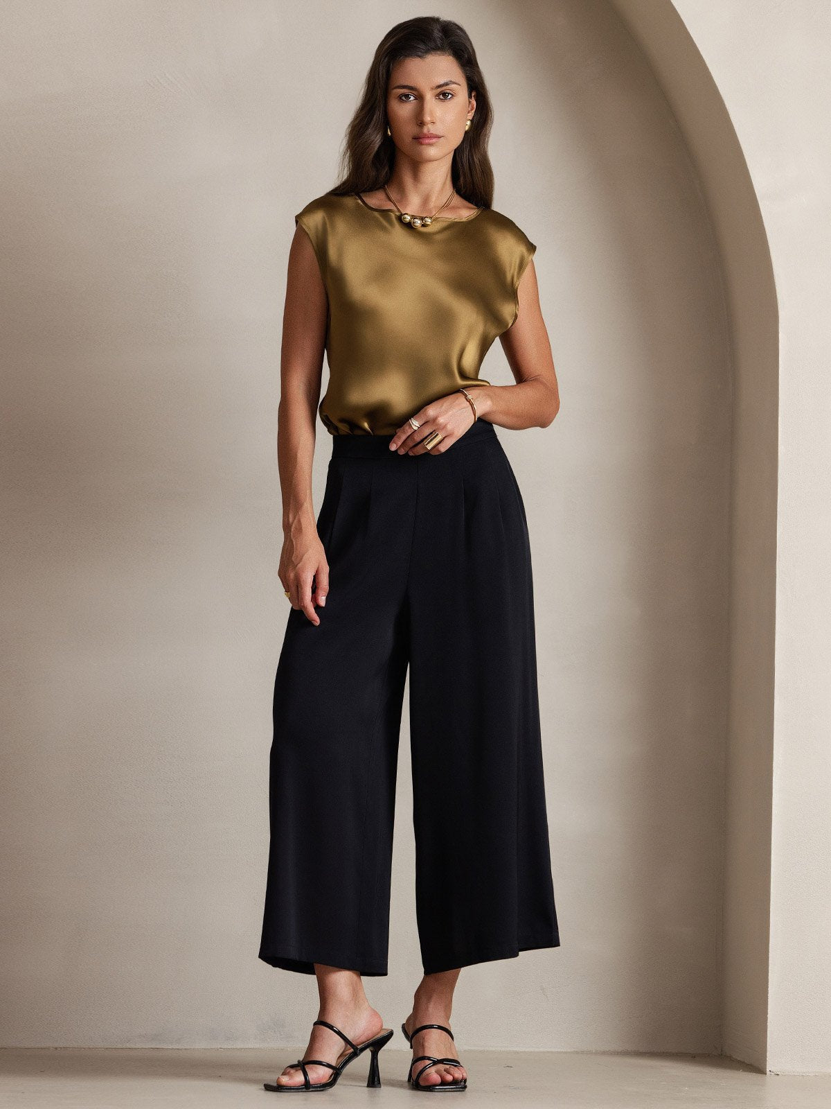 [Brun] SilkSilky-FR 19Momme Soie Col Rond Femme T-Shirt 005