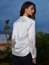 [Blanc] SilkSilky-FR Long Sleeve Lapel Collar Femme Chemise 002