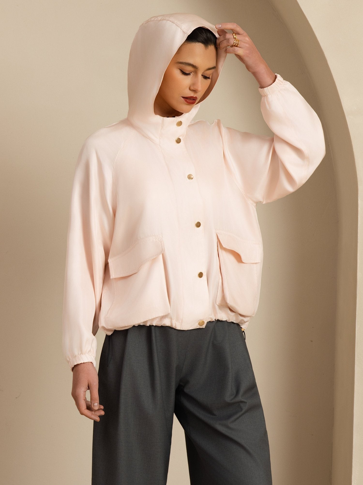 [Rose] SilkSilky-FR Manches longues Col Haut Femme Manteaux 001