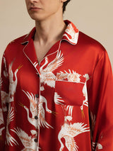 [Rouge Vineux] SilkSilky-FR Long Sleeve Lapel Collar Homme Pyjamas 007