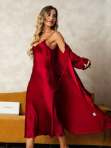 [Rouge Vineux] SilkSilky-FR Long Sleeve V Neck Peignoir&Robe de Chambre 007