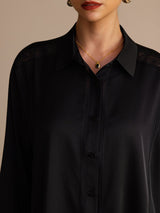 [Noir] SilkSilky-FR Long Sleeve Lapel Collar Blouse 004