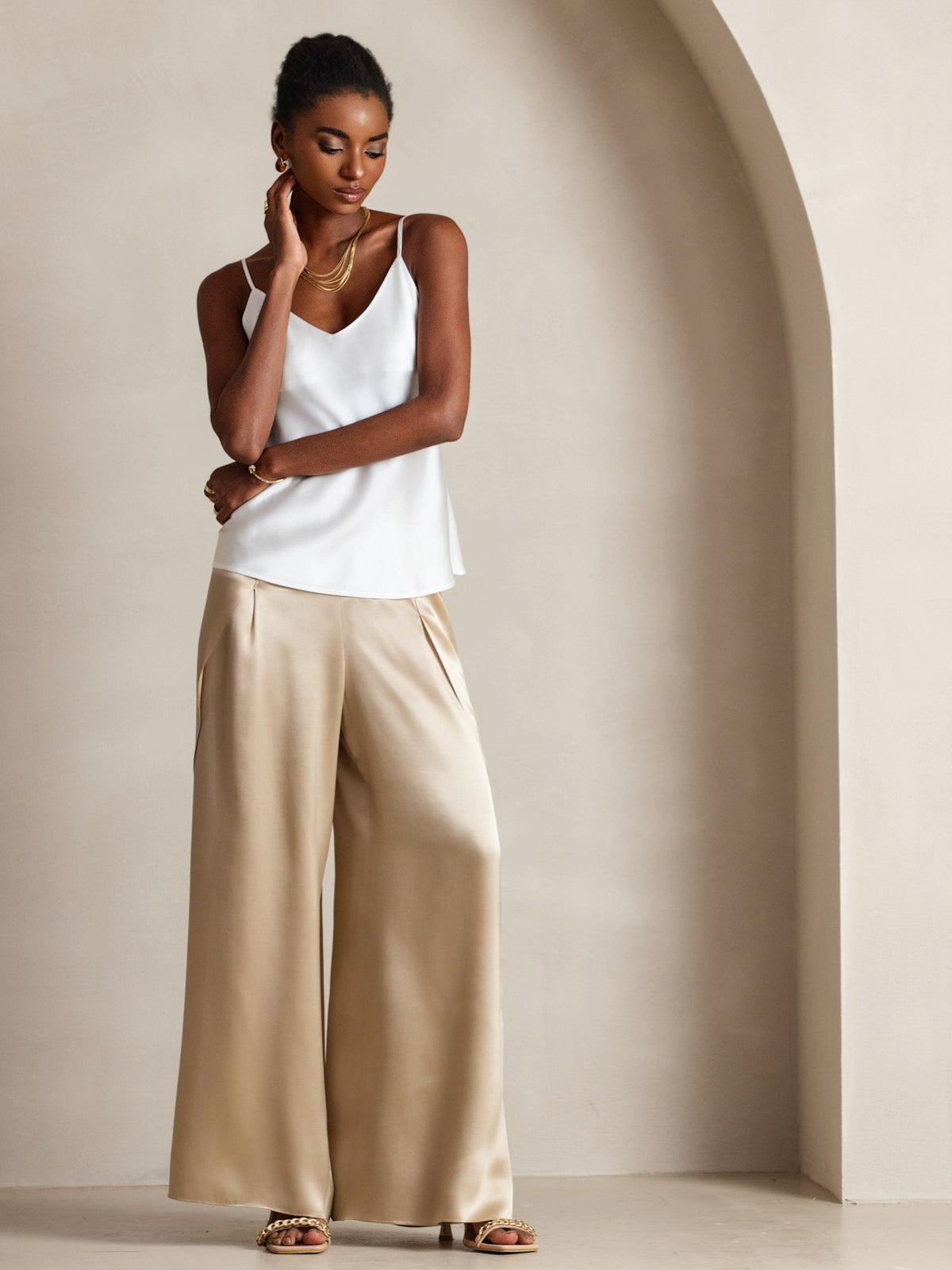 [Blanc] SilkSilky-FR Pure Soie Camisoles 003