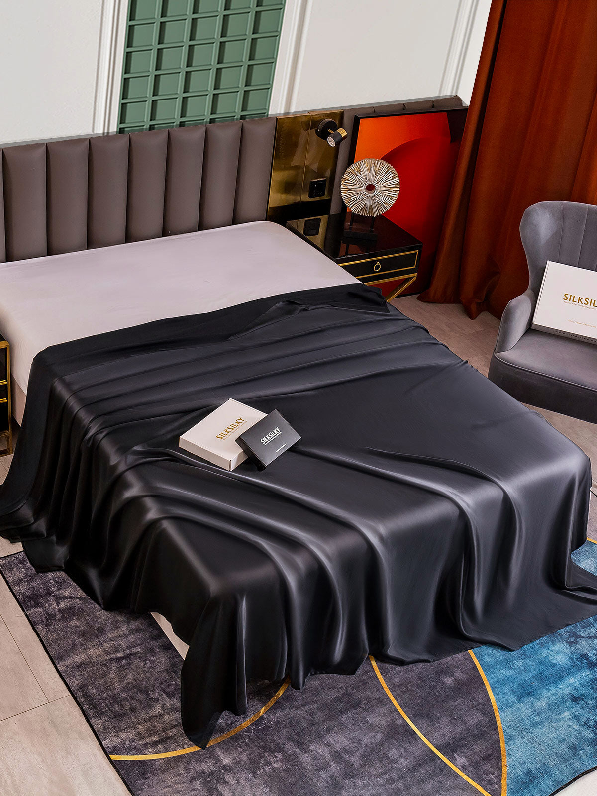 [Noir] SilkSilky-FR 25Momme Pure Soie Sheet 001