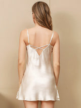 [Beige] SilkSilky-FR Sleeveless V Neck Chemises de nuit 002