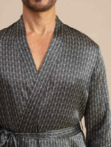 [Ginkgo Noir] SilkSilky-FR Long Sleeve V Neck Homme Peignoir 005