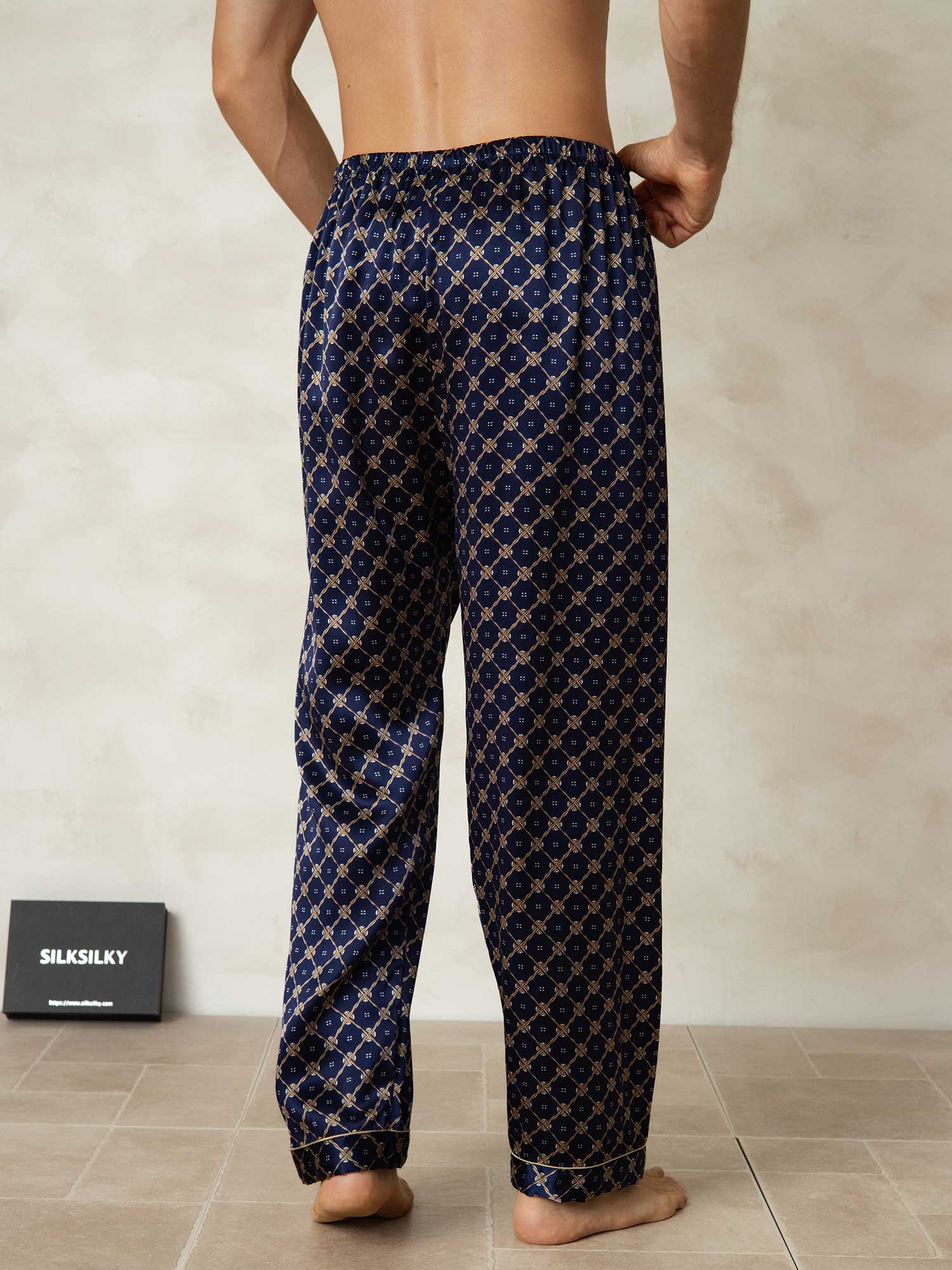 [Chaîne Marine] SilkSilky-FR Pure Soie Mens Sleep Bottoms 002