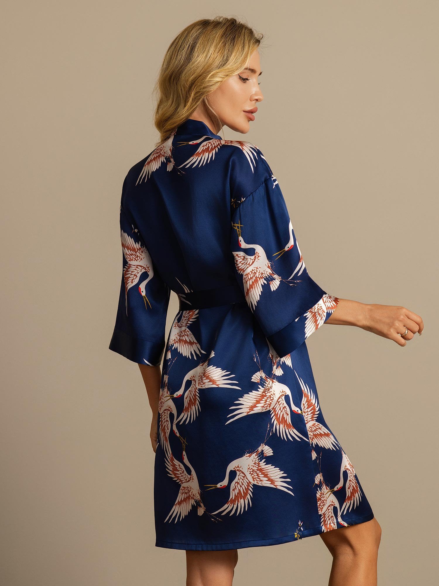 [BleuFoncé] SilkSilky-FR 19Momme Soie Womens Robe 002