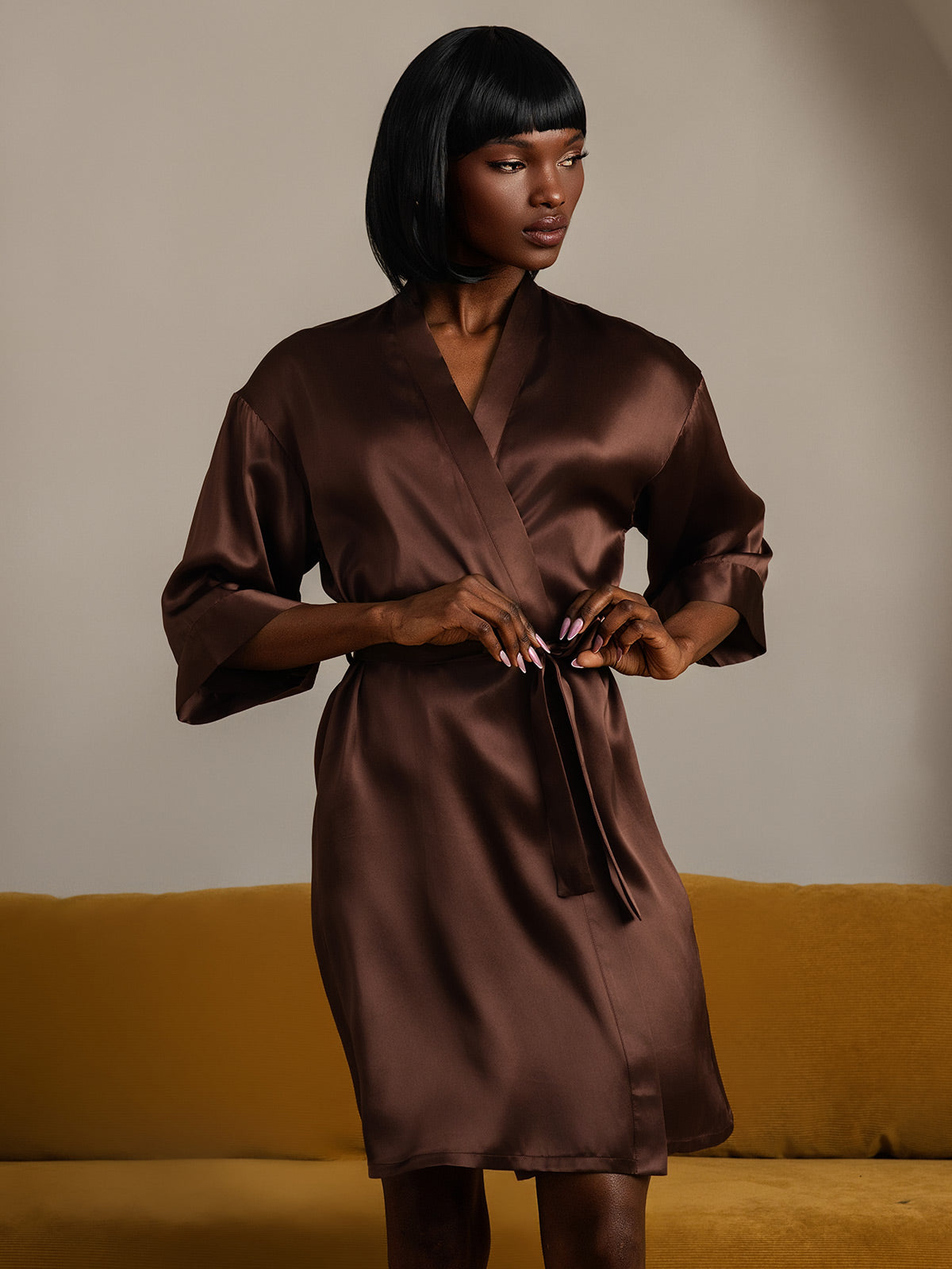 [Café] SilkSilky-FR Pure Soie Womens Robe 005