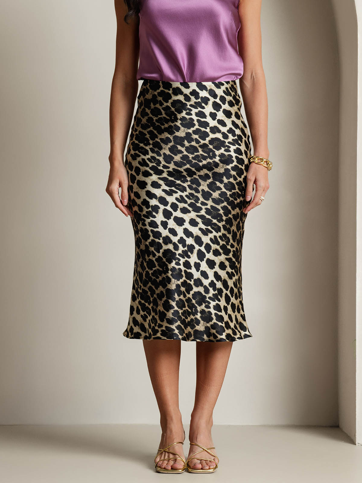 SilkSilky-FR 19Momme Pure Soie Skirt Leopard 003