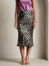 [Leopard] SilkSilky-FR 19Momme Pure Soie Skirt 003,
