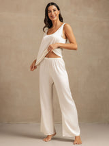 [Blanc] SilkSilky-FR 19Momme Sans manches Encolure Dégagée Femme Pyjamas 006