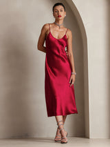 [Rouge Vineux] SilkSilky-FR Sleeveless V Neck Robes 001